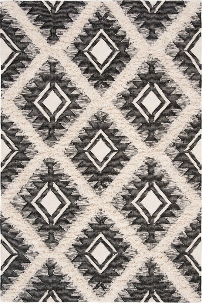 IVORY AND BLACK KILIM HAND WOVEN DHURRIE