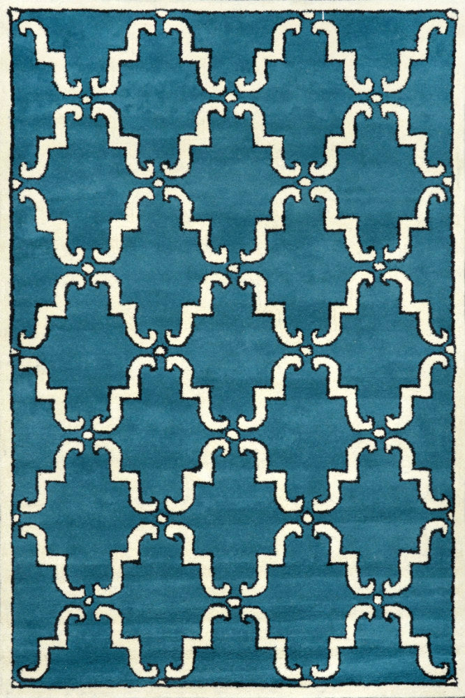 BLUE TRELLIS HAND TUFTED CARPET