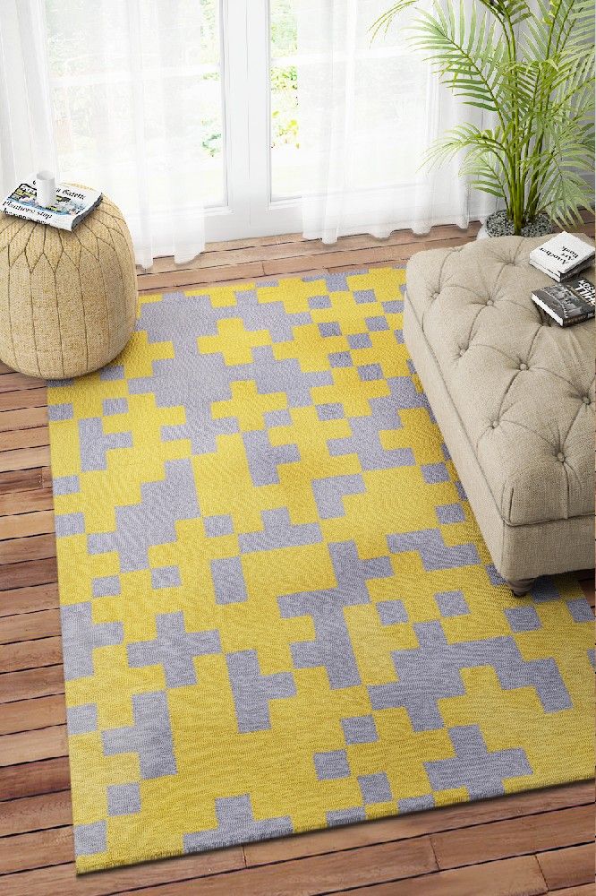 YELLOW PIXEL HAND TUFTED CARPET