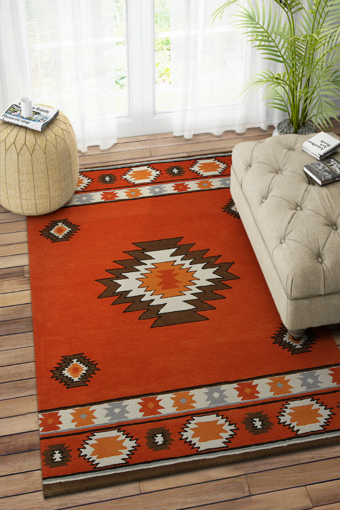 RUST AZTEC HAND TUFTED CARPET