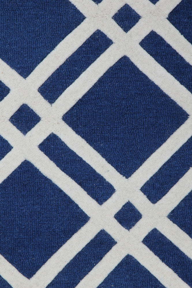 BLUE AND WHITE GEOMETRIC HAND TUFTED CARPET