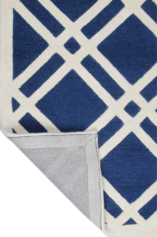 BLUE AND WHITE GEOMETRIC HAND TUFTED CARPET