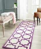 PURPLE AND IVORY GEOMETRIC HAND TUFTED RUNNER CARPET