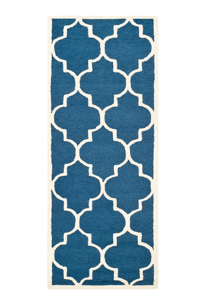 BLUE AND WHITE MOROCCAN HAND TUFTED RUNNER CARPET