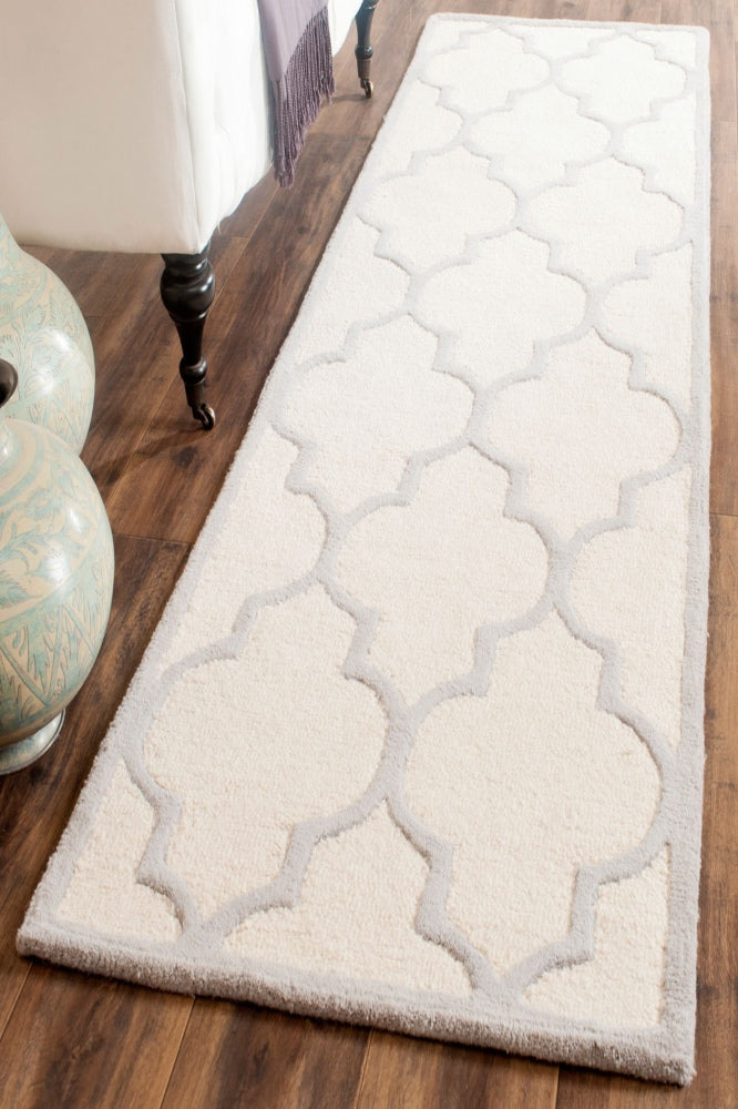 GREY AND IVORY MOROCCAN HAND TUFTED RUNNER CARPET