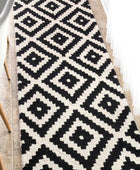 BLACK AND WHITE GEOMETRIC HAND TUFTED RUNNER CARPET