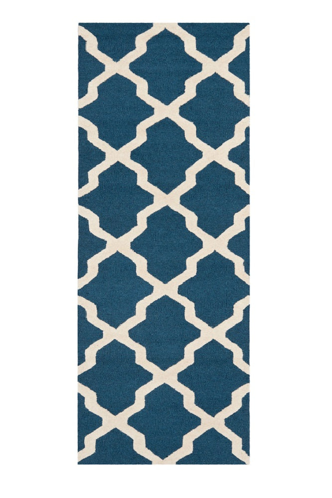 BLUE AND WHITE MOROCCAN HAND TUFTED RUNNER CARPET