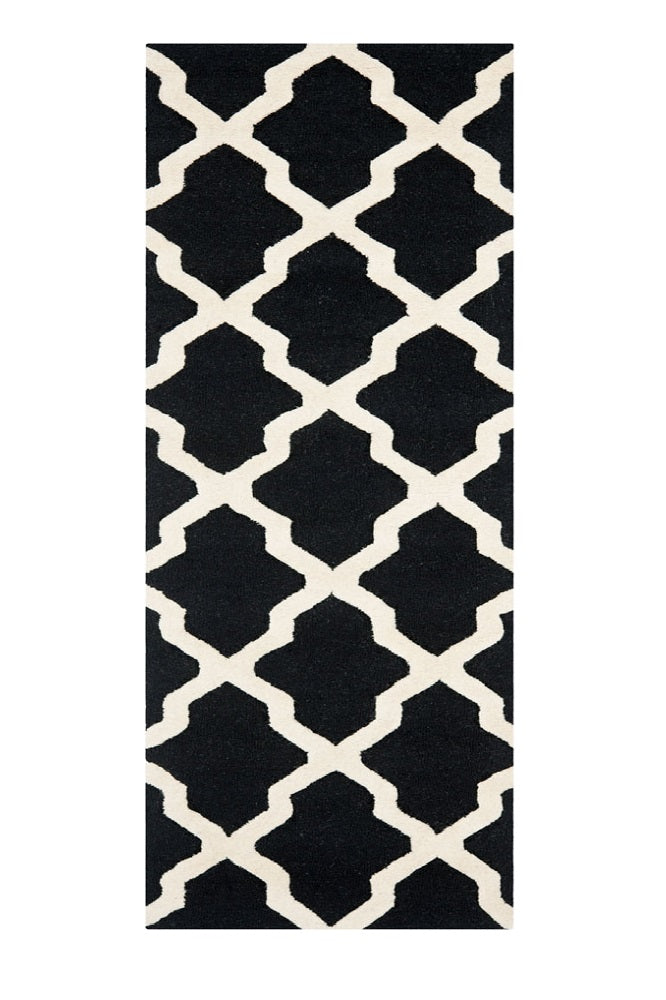 BLACK AND WHITE MOROCCAN HAND TUFTED RUNNER CARPET