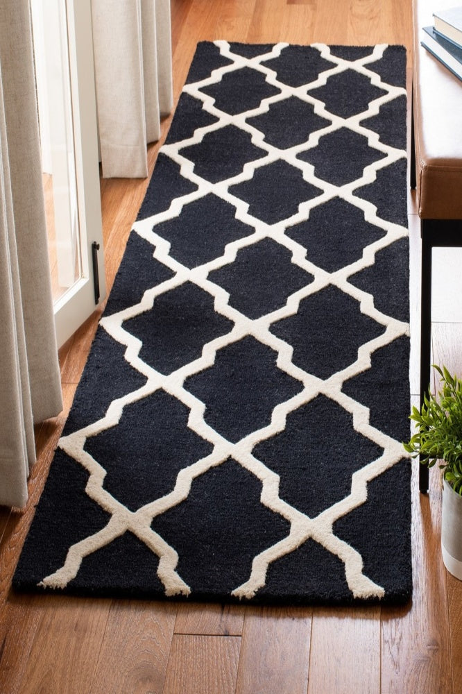 BLACK AND WHITE MOROCCAN HAND TUFTED RUNNER CARPET