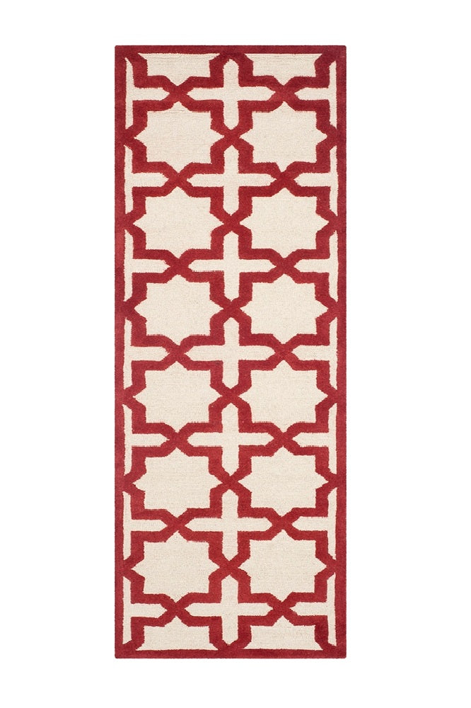 RED AND WHITE MOROCCAN HAND TUFTED RUNNER CARPET