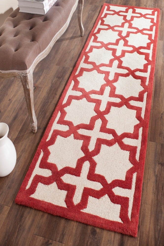 RED AND WHITE MOROCCAN HAND TUFTED RUNNER CARPET