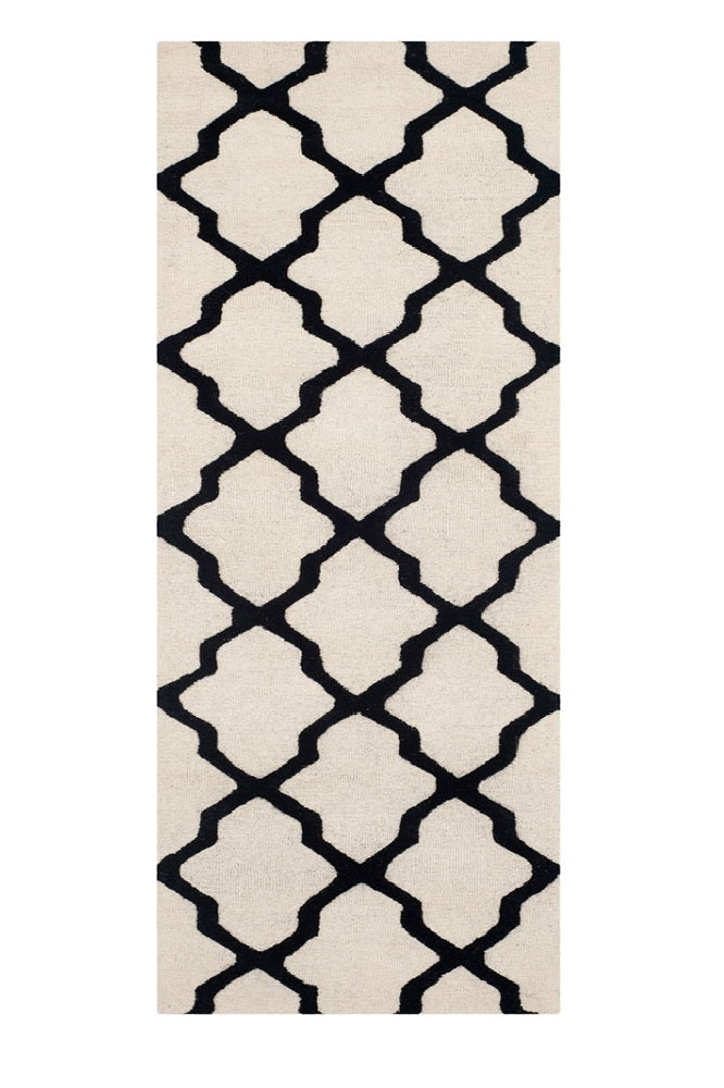 BLACK AND IVORY MOROCCAN HAND TUFTED RUNNER CARPET