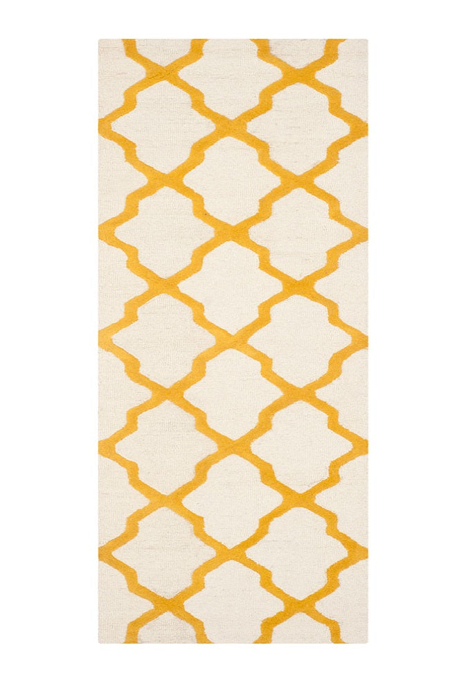 YELLOW AND IVORY MOROCCAN HAND TUFTED RUNNER CARPET