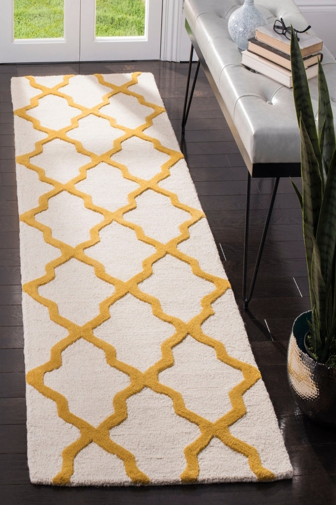 YELLOW AND IVORY MOROCCAN HAND TUFTED RUNNER CARPET