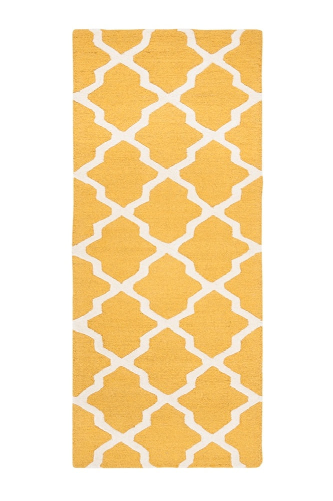 YELLOW AND IVORY MOROCCAN HAND TUFTED RUNNER CARPET