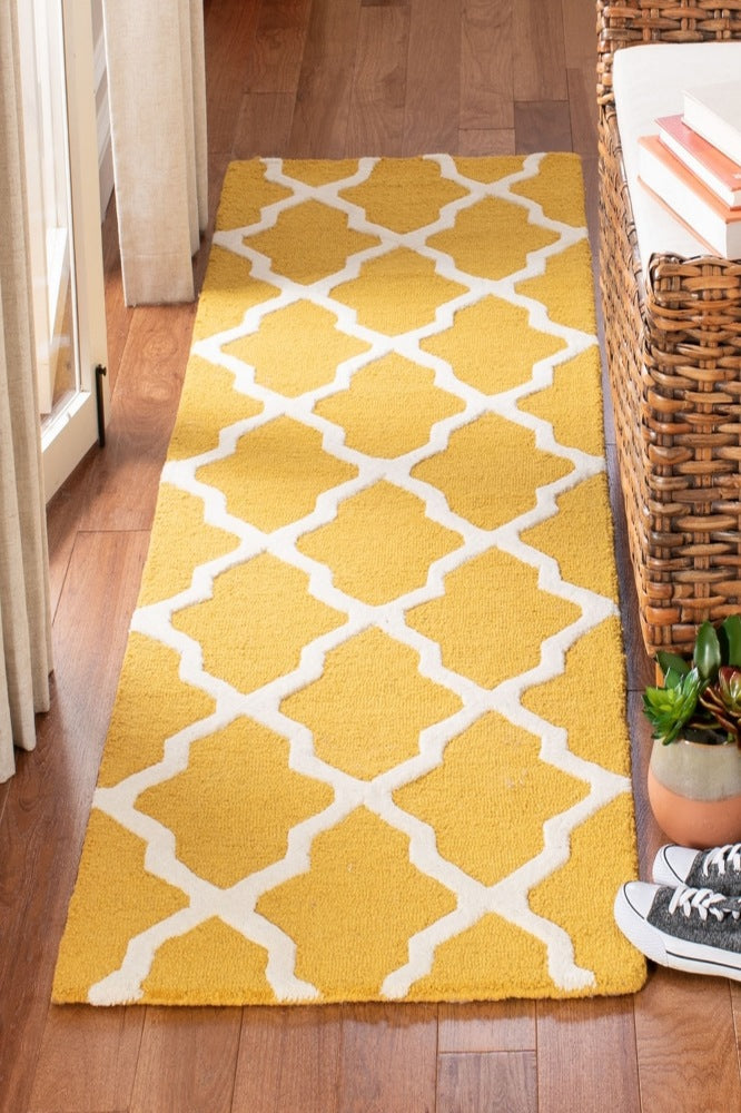 YELLOW AND IVORY MOROCCAN HAND TUFTED RUNNER CARPET