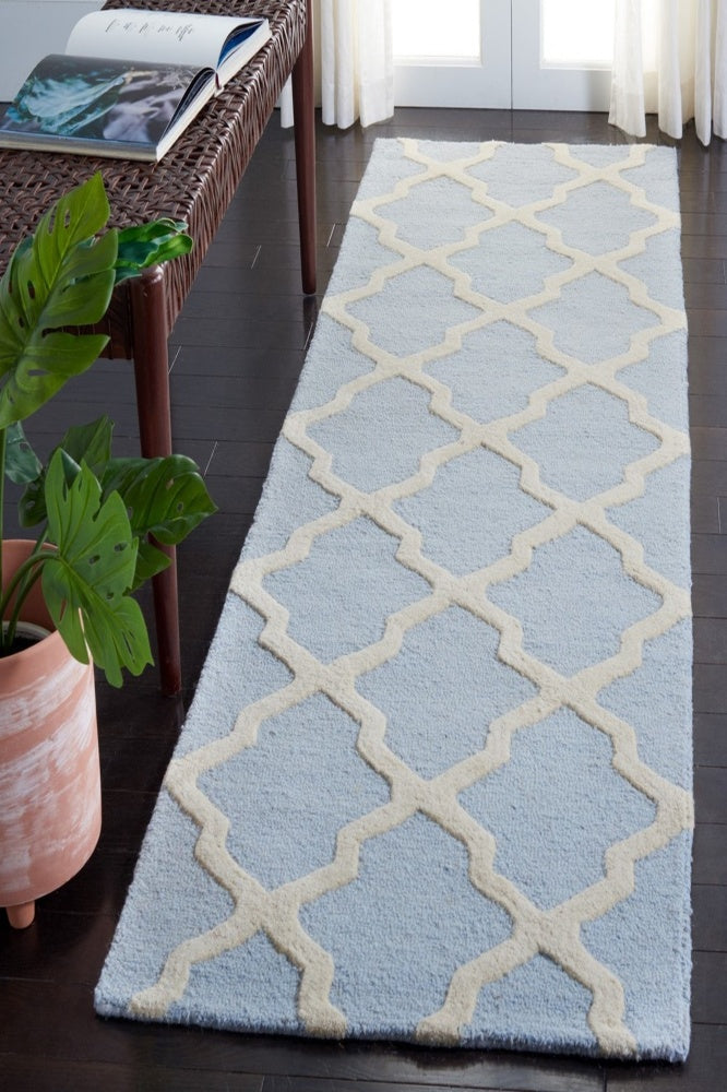 BLUE AND WHITE MOROCCAN HAND TUFTED RUNNER CARPET