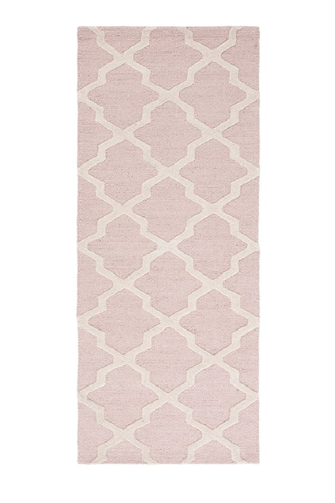 PINK AND WHITE MOROCCAN HAND TUFTED RUNNER CARPET