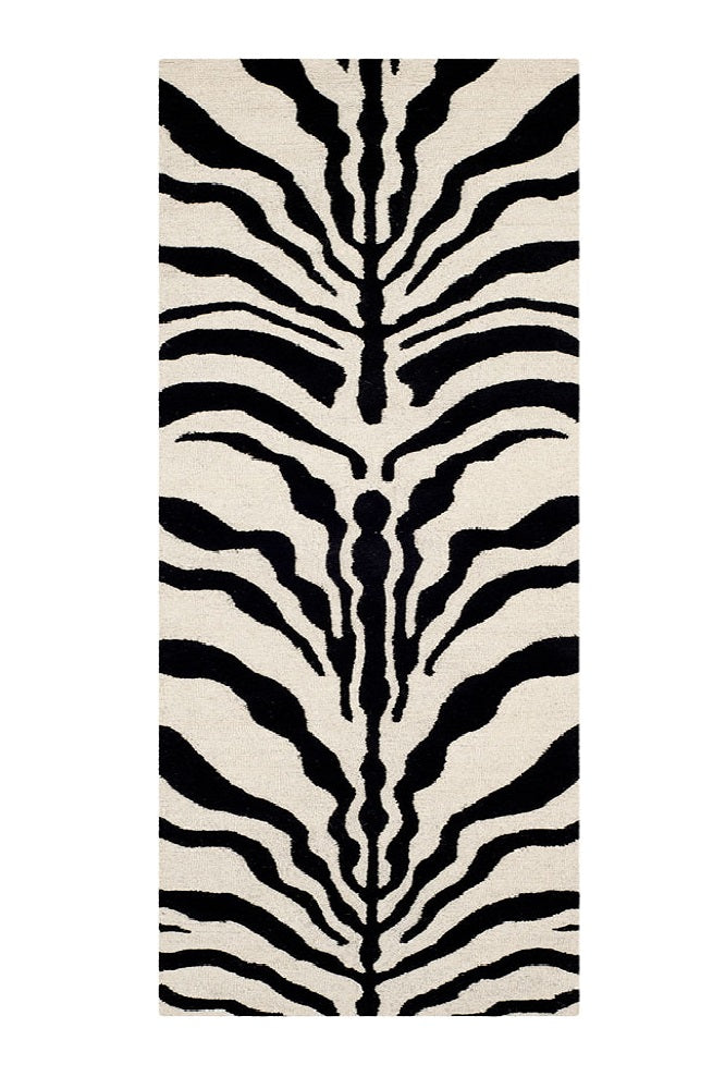 BLACK AND IVORY ZEBRA STRIPES HAND TUFTED RUNNER CARPET