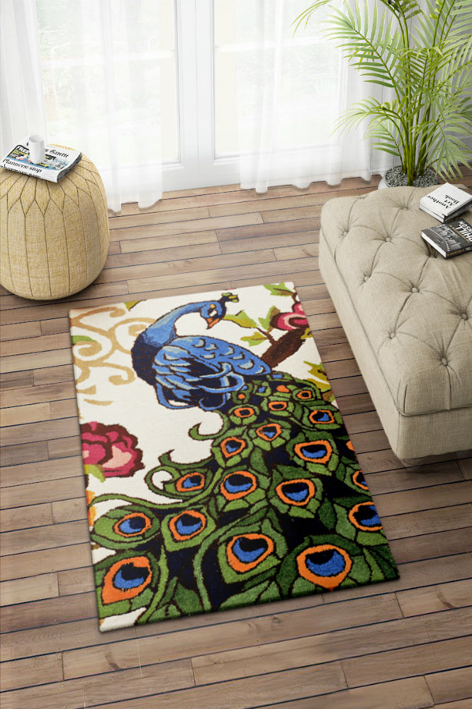 MULTICOLOR PEACOCK HAND TUFTED CARPET