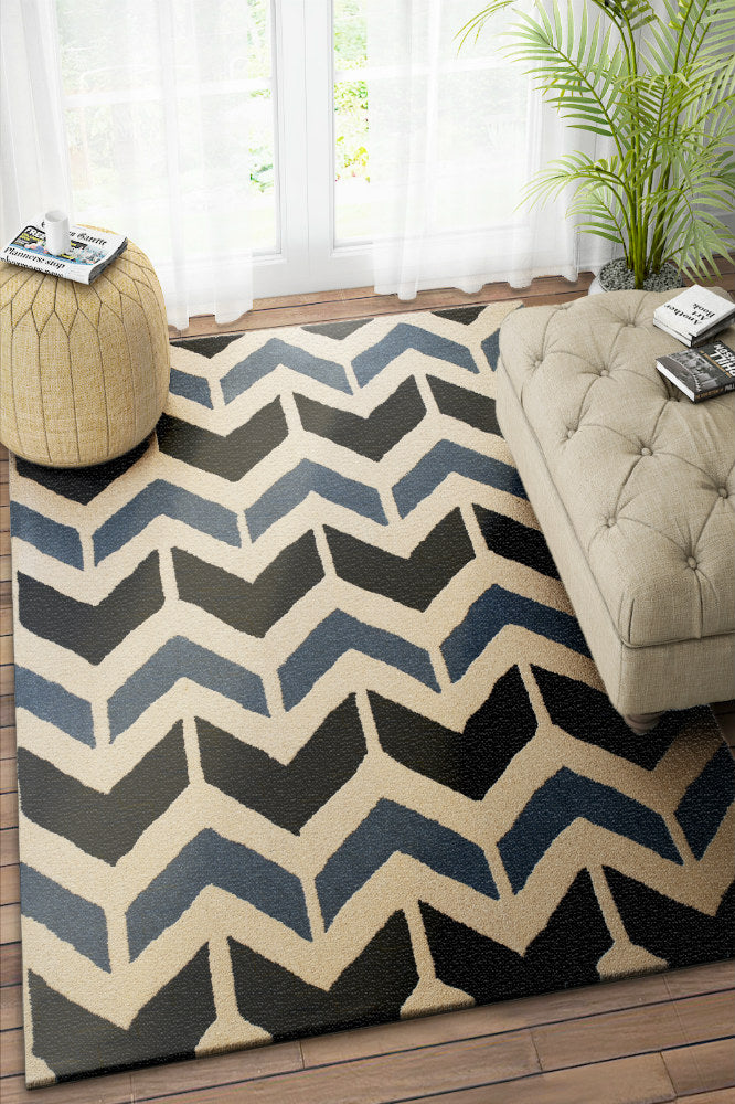 BLUE ZIG ZAG HAND TUFTED CARPET