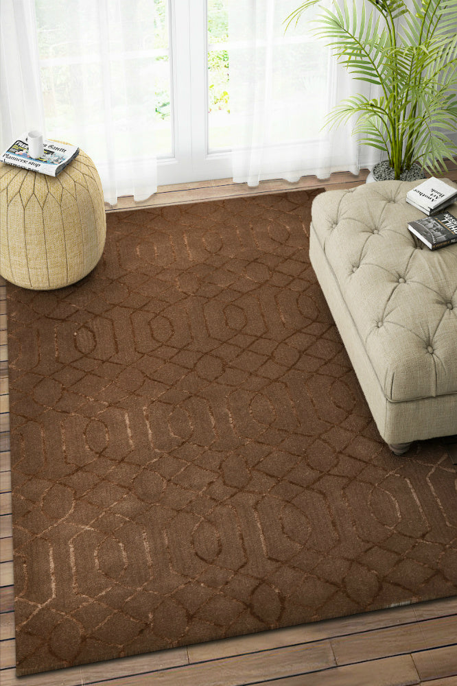 BROWN EMBOSSED HAND TUFTED CARPET