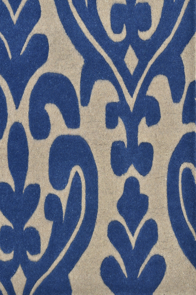 BLUE AND GREY DAMASK HAND TUFTED CARPET