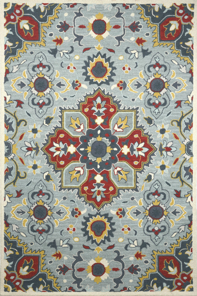 GREY AND RED FLORAL HAND TUFTED CARPET