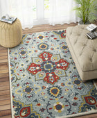 GREY AND RED FLORAL HAND TUFTED CARPET