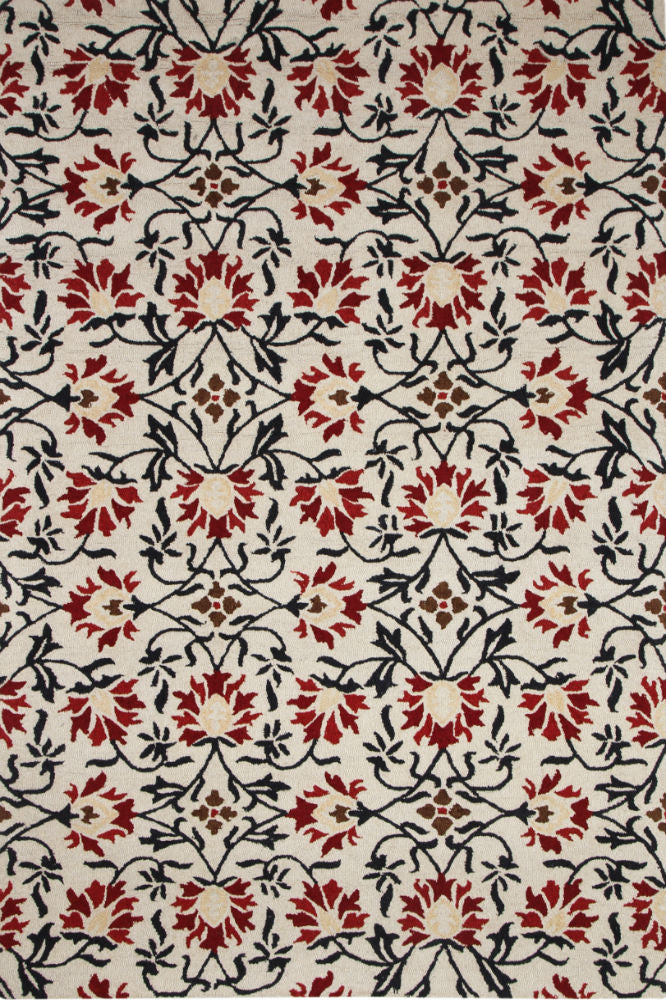 BEIGE RED FLORAL HAND TUFTED CARPET