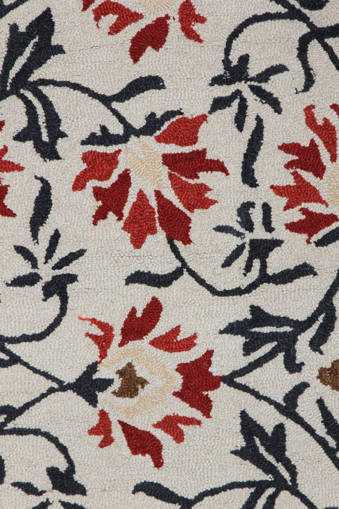 BEIGE RED FLORAL HAND TUFTED CARPET