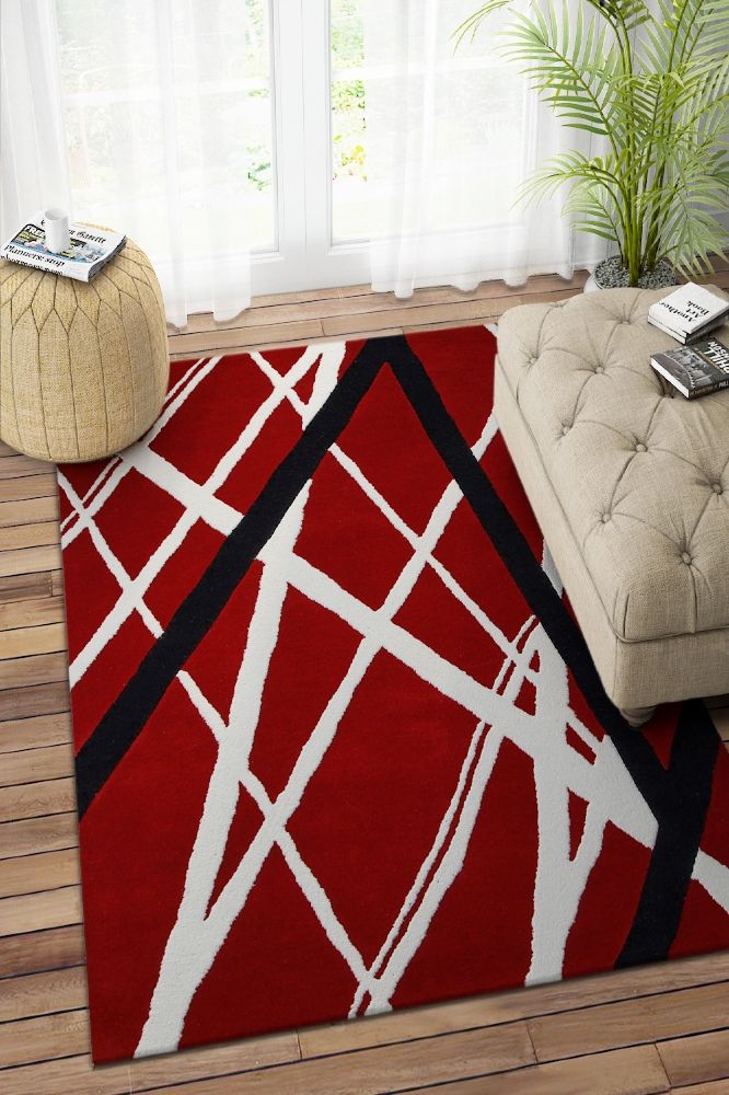 RED GEOMETRIC HAND TUFTED CARPET