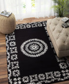 BLACK AND WHITE FLORAL HAND TUFTED CARPET