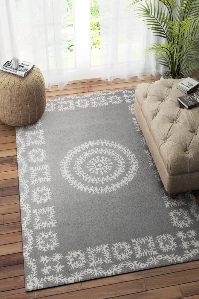 GREY AND WHITE FLORAL HAND TUFTED CARPET