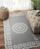 GREY AND WHITE FLORAL HAND TUFTED CARPET