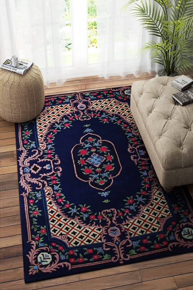 BLUE MULTICOLOR MEDALLION HAND TUFTED CARPET - Imperial Knots