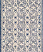 IVORY AND BLUE TRADITIONAL HAND TUFTED CARPET