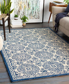 IVORY AND BLUE TRADITIONAL HAND TUFTED CARPET