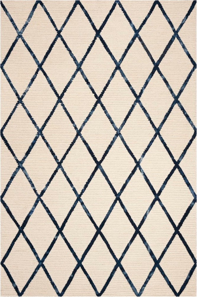 IVORY AND BLUE GEOMETRIC HAND TUFTED CARPET