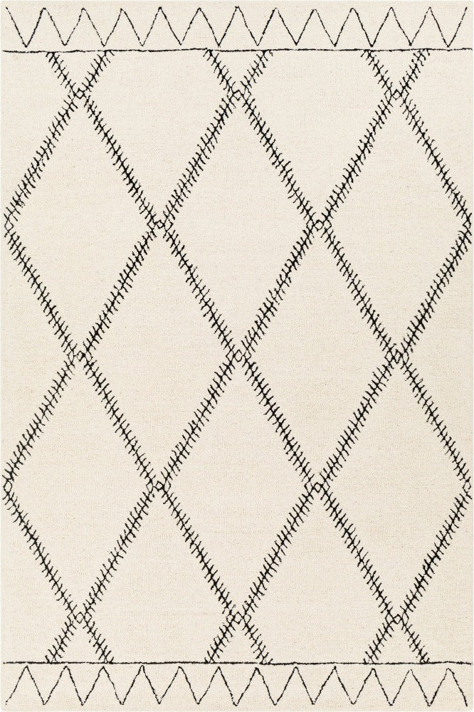 IVORY AND BLACK GEOMETRIC HAND TUFTED CARPET