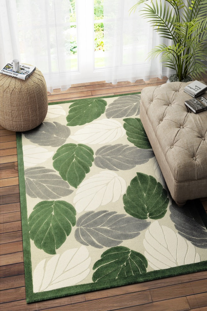 GREEN IVORY FLORAL HAND TUFTED CARPET