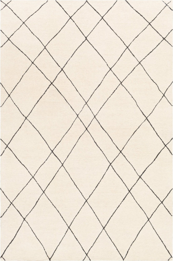 IVORY AND BLACK GEOMETRIC HAND TUFTED CARPET