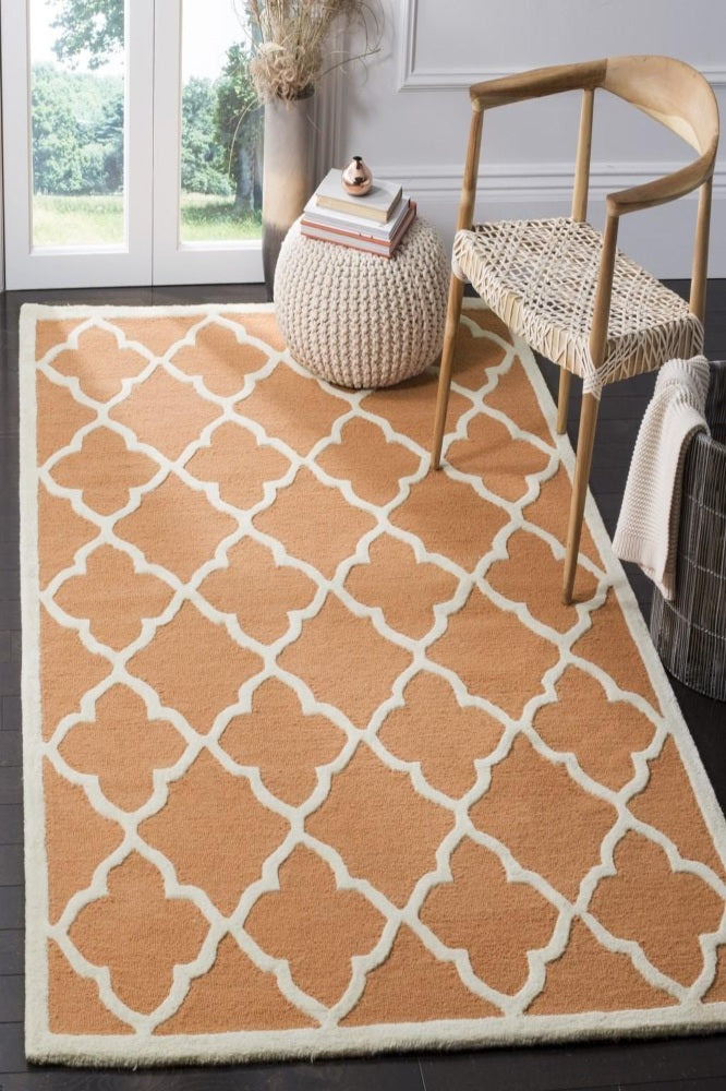 ORANGE AND IVORY MOROCCAN HAND TUFTED CARPET