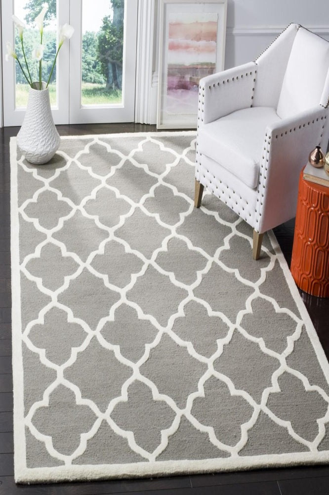 GREY AND IVORY MOROCCAN HAND TUFTED CARPET