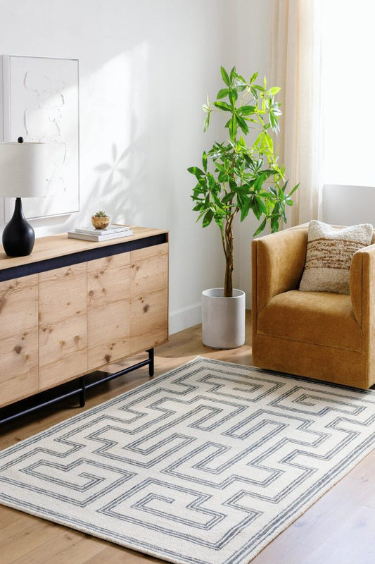 GREY AND IVORY GEOMETRIC HAND TUFTED CARPET