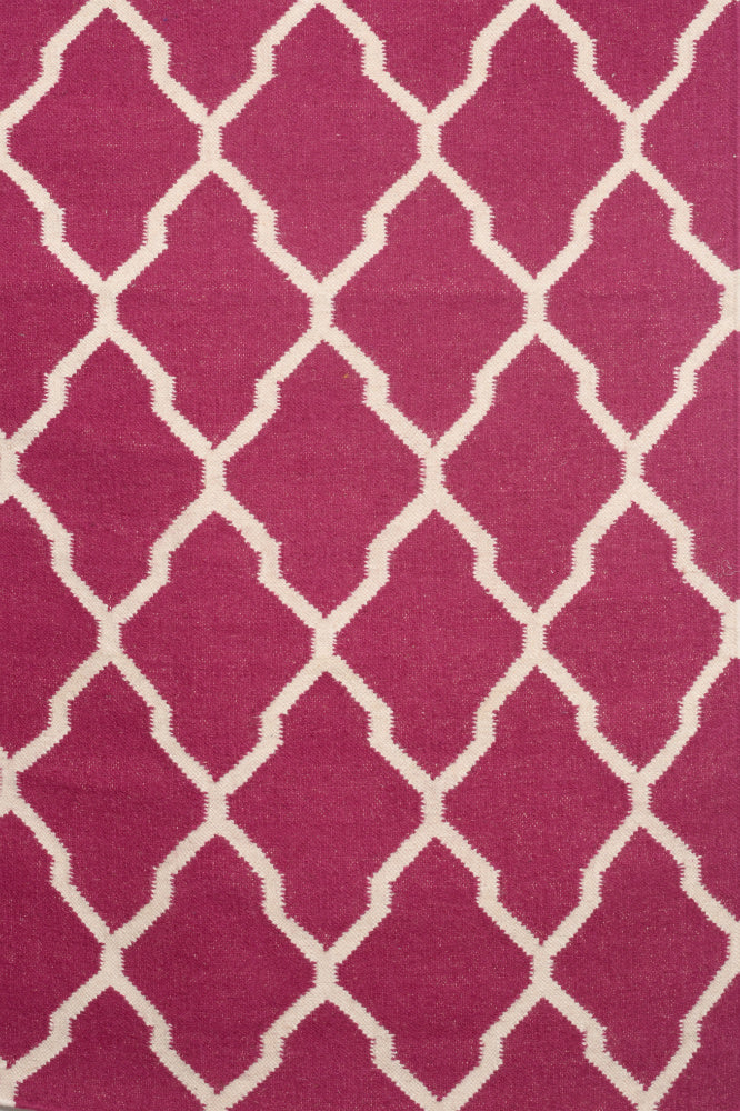 PINK IVORY TRELLIS HAND WOVEN DHURRIE