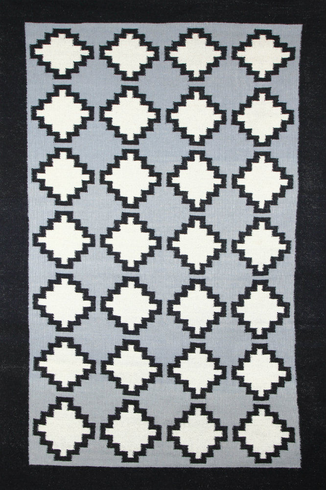 GREY AND BLACK AZTEC HAND WOVEN KILIM DHURRIE