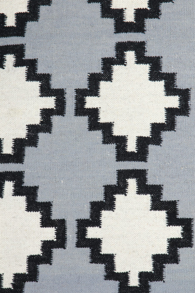 GREY AND BLACK AZTEC HAND WOVEN KILIM DHURRIE