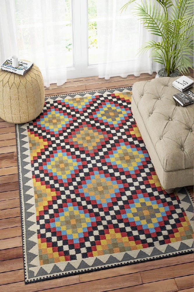 MULTICOLOR PIXEL KILIM HAND WOVEN DHURRIE