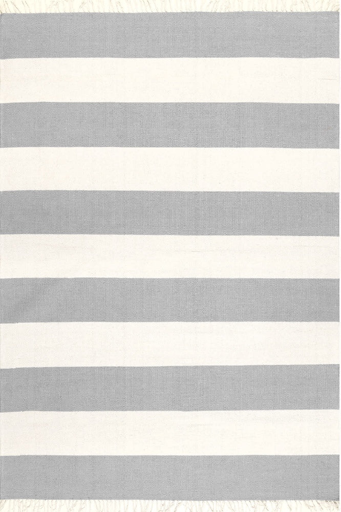 GREY AND IVORY STRIPES HAND WOVEN DHURRIE